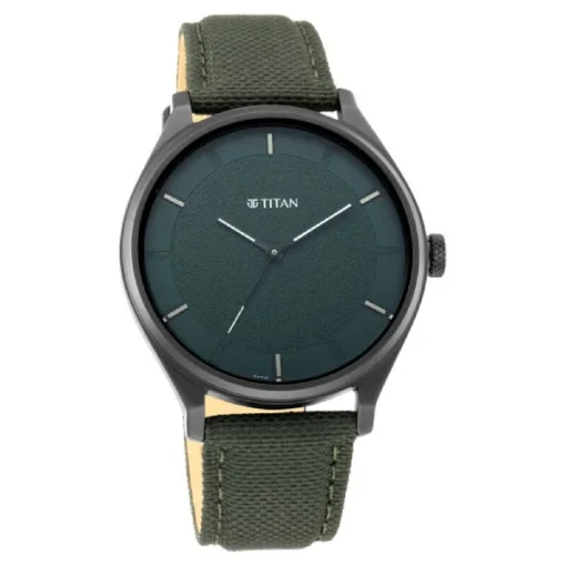 Titan Workwear Watch With Green Dial and Leather Strap (NS1802NL02)