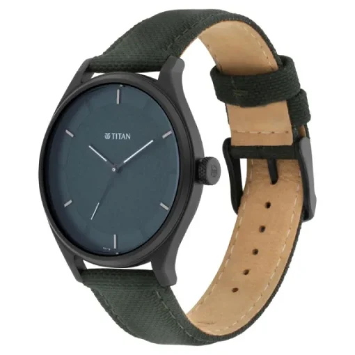 Titan Workwear Watch With Green Dial and Leather Strap (NS1802NL02)