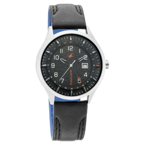 Fastrack NN3205TL02 Titanium Quartz Analog Date Grey Dial Leather Strap Watch