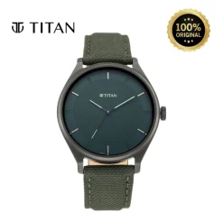 Titan Workwear Watch With Green Dial and Leather Strap (NS1802NL02)